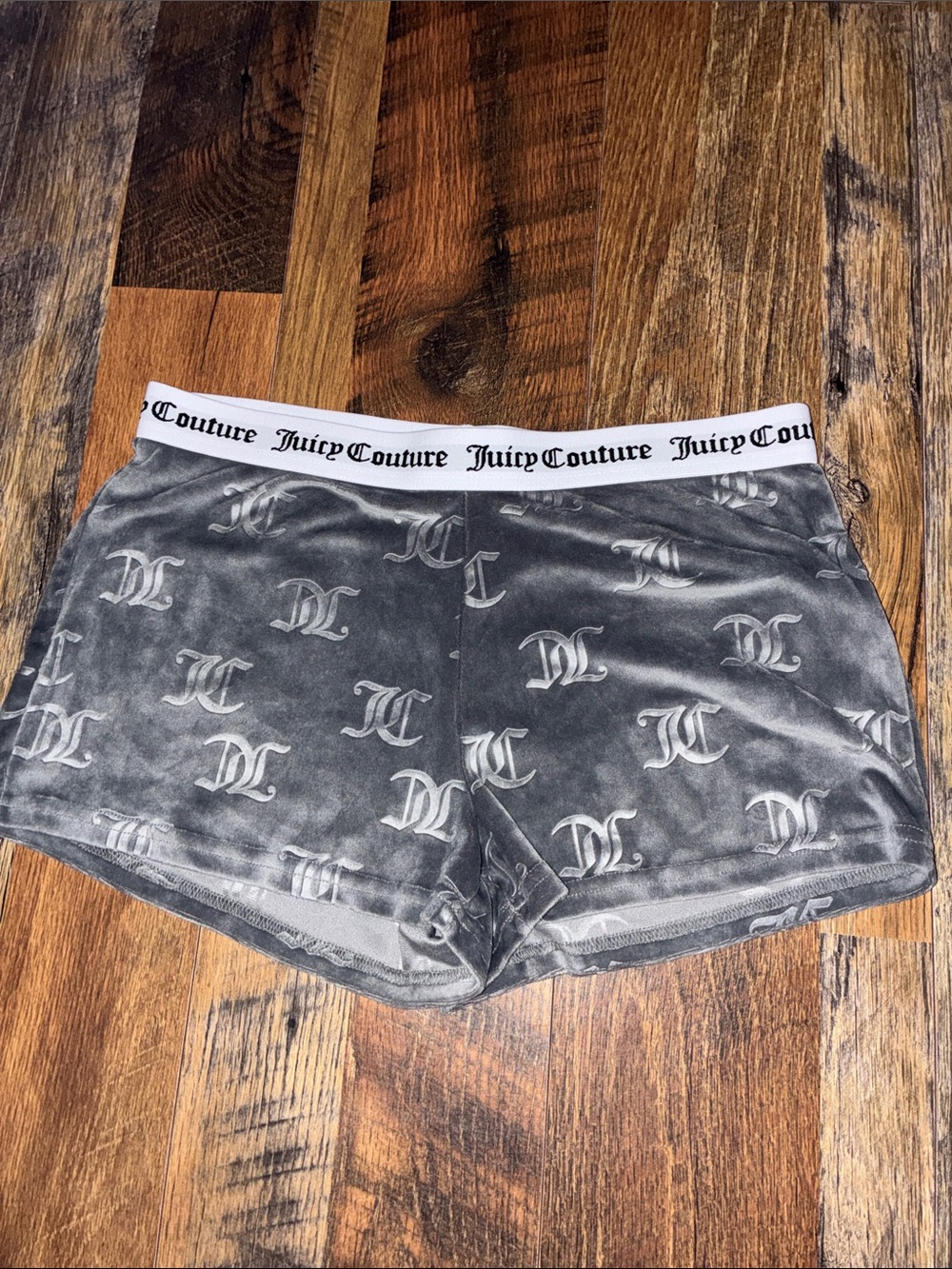 Juicy Couture Silver Gray Velvet Logo Lounge Shorts